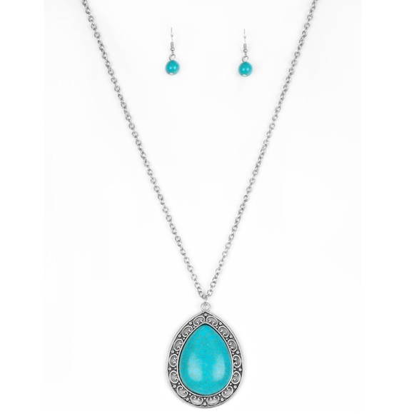 Jewelry - Full Frontier Blue Necklace Earring Jewelry Set